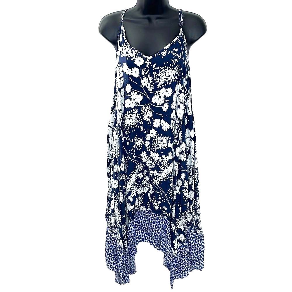 Jessica Simpson Blue White Floral Asymmetrical Maternity (or not) Dress Size XL